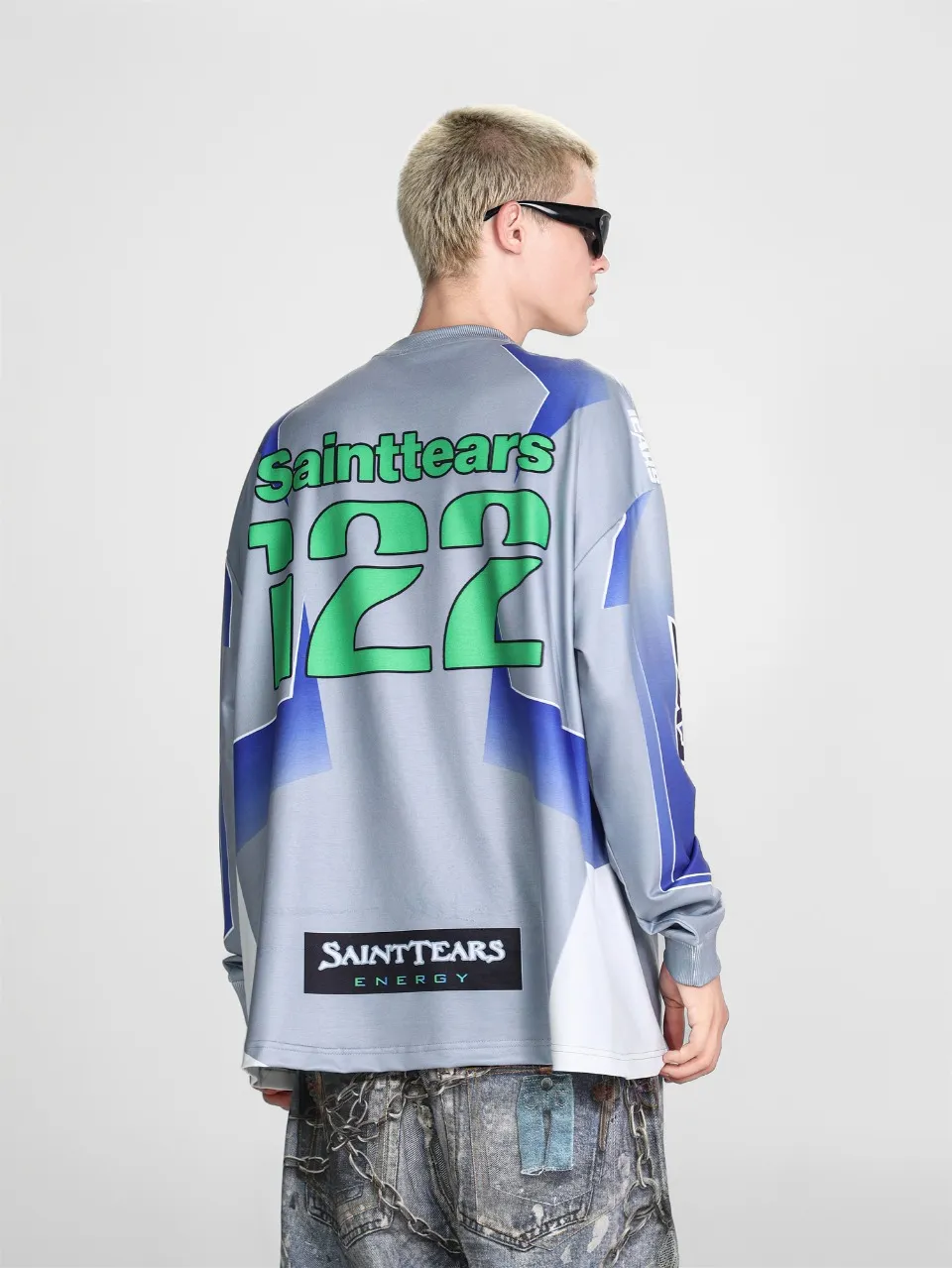 Saint michael tears all-over printed long-sleeved vintage autumn and winter T-shirt Style number: 116 Size: M L XL Wholesale price: 136 Color: blue yellow